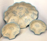 New Temptations Lace Floral Summer Serving Bowls Shell Aqua Linen Set. Fixed Price $34.99.