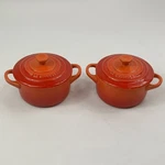 Le Creuset Mini Round Cocottes X2 Flame Orange Stoneware French Onion Soup Bowls. Fixed Price $50.00.