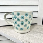 Creative Co-op Stoneware Mug Blue Green Dot Pattern 12 Oz Coffee Tea Cup Euc. Fixed Price $7.00.