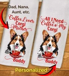 Corgi Coffee Dish Towels Personalized Set 2 Custom Dog Name Kitchen Tea. Fixed Price $34.99.