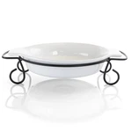 Gibson Elite Bakeware 2PC White Stoneware Baking Dish W/ Metal Rack Holder. Fixed Price $30.00.