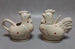 Temp Tations By Tara Polka-dot Rooster Chicken Creamer & Sugar Set Spoon Beige. Fixed Price $30.00.