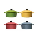Creative Co-op Stoneware Mini Bakers With Lids Set Of 4 Primary Colors. Fixed Price $39.95.