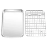 Teamfar Toaster Oven Pan With Rack Set, 9"X7"X1", Silver. Fixed Price $14.76.