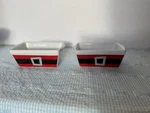 Set Of 2 Celebrate It Santa Belt Mini Loaf Pans Ceramic Christmas Baking Dishes. Fixed Price $12.00.