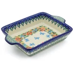 Polmedia Polish Pottery Rectangular Baker With Handles Unikat Ring Of Flowers. Fixed Price $88.48.