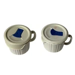 Corningware French White 20OZ Stoneware Mug Set Of With Vented Lids F-15-PC. Fixed Price $31.50.