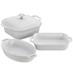 Staub Ceramic 4-PC Baking Pans Set, Casserole Dish With Lid, Brownie Pan, White. Fixed Price $129.53.