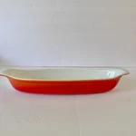Belgium 14" Baking Dish Cast Iron Ceramic Burnt Orange Oblong Fe Casserole Mcm. Fixed Price $30.00.