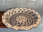 New Polish Pottery Snowflake Blue Christmas Pie Baker Scalloped (50% To Charity). Fixed Price $68.99.