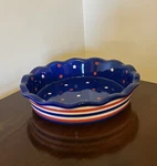 Temptations Tara 9" Covered Pie Dish Fluted White & Blue Stars Stripes Dots. Fixed Price $15.96.