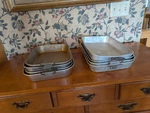 8-VINTAGE Aluminum Cake Pans With Handles, Various MAKERS(7)9X13(1)9X15. Fixed Price $120.00.
