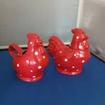Temp-tations By Tara: Ceramic Rooster Chicken Polka Dot Creamer & Sugar Bowl Set. Fixed Price $21.99.