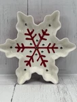 Hallmark Snowflake Ceramic Candy Dish Red White Silver Holiday Serving Plate. Fixed Price $17.99.
