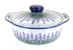 Blue Rose Polish Pottery Lavender Fields Round Covered Baker. Fixed Price $199.50.