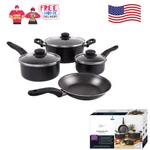 Mainstays 7PC Nonstick Cookware Set Pots And Pans Aluminum Black Kitchen. Fixed Price $34.40.