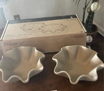 Pampered Chef Tortilla Shell Baker Set Of 2 #1386 Stoneware Scalloped. Fixed Price $20.00.