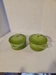 Le Creuset Mini Round Cocotte Lime Green Of Two With Lids. Fixed Price $40.00.