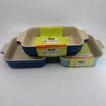 Le Creuset Stoneware Baking Dish 3 Piece Blue Poterie Square Rectangular. Fixed Price $74.97.