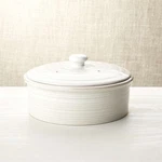 Crate & Barrel White Ceramic Vented Pancake Warmer Server Ribbed 550-256. Fixed Price $45.00.