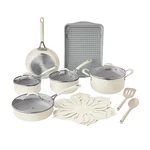 Pioneer Woman 17-PCS Ceramic Cookware Set, Strainer Lids Cookie Sheet Rack. Fixed Price $89.99.