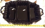 Vietri Incanto Nero Scallop 3 Section Handled Casserole Black Server New Large. Fixed Price $130.00.