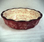 Temp-tations Floral Lace 9" Pie Dish By Tara Red White Ovenware Bakeware. Fixed Price $18.00.