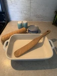 Staub Ceramic Rectangular Casserole Pan Light Blue With Handle Glossy Finish. Fixed Price $26.95.