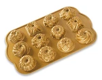 Nordic Ware Cast Aluminum Bundt Charms Pan, 12 Cavity, Gold. Fixed Price $47.95.