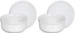 Corningware (2) FS16 16OZ Round French White Casserole 4-PIECE,. Fixed Price $65.99.