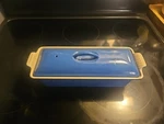 Vtg Creuset #28 Blue Enameled Cast Iron 12" Bread Loaf Terrine France. Fixed Price $170.00.