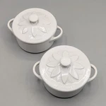 Le Creuset White Mini Sunflower Relief Cocotte 8OZ Stoneware Of 2. Fixed Price $80.00.