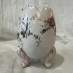 Napco Japan Ceramic Egg-shaped Vase Floral Design Three Legs White Pink Gold. Fixed Price $13.00.