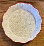 Creative Co-op Hand Painted Stoneware Pie Plate Green & Red. Fixed Price $14.00.