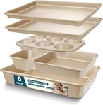 Bakeware Set Nonstick 6 Pieces Oven Baking Sheets Pan Cookie Loaf Roaster Square. Fixed Price $52.46.