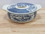Vtg Currier & Ives Covered Casserole Dish Blue White Royal China Usa 1.25 Qt. Fixed Price $29.99.