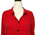 John Mark Top Women Xl Red Windowpane Button Up Blouse Roll Tab Wire Collar. Fixed Price $31.99.