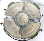 Temptations Old World Green 11 Pc Lazy Susan 12 Oz Dip 4 - 18 Dish Lids Rack. Fixed Price $65.00.