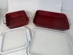 New Anchor Hocking Red Glass 3 Qt CASSEROLE/2 Baking Dish W/plastic Lid Set. Fixed Price $34.99.
