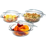 Simax Casserole Dish Set With Lid, Round Qt, 1.5 And 2 Quart, Clear. Fixed Price $84.46.