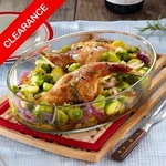 New Simax 2.2L Oval Glass Baking Dish With Metal Holder Heat Resistant. Fixed Price $39.00.
