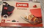 New Box Pyrex 4PC Portables Easy Grab Baking Dish Set Red Black Charity. Fixed Price $39.95.