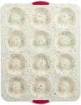Trudeau Mega Jumbo Pan, 12-COUNT, Nonstick Confetti Bakeware For Donuts. Fixed Price $43.00.