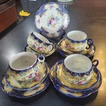 Set Of 4 Unmarked Nippon - Dessert Plates Cups & Saucers Hand Painted 12 Pcs. Fixed Price $105.00.