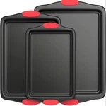 3PC Carbon Steel Nonstick Bakeware Set Oven Baking Pans W/ Silicone Handles. Fixed Price $33.29.