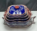 Temptations By Tara Blue Floral Lace 7 Pc Set Nested Serving Bowls Casserole. Fixed Price $44.99.