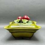 Vintage California Usa Square Green Ceramic Lidded Serving Dish With Baby Apples. Fixed Price $19.00.