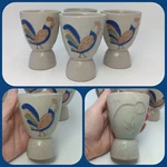 4 Stoneware Easter Egg Cups Rooster Front Embossed Leaf Back Matte Beige Set. Fixed Price $14.50.