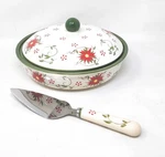 Temp-tations 10IN Round Pie W Cover Baking Casserole Dish, Poinsettia T49558. Fixed Price $34.95.