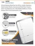 16 Inch Baking Sheet Pan Set Piece Joyfair Stainless Steel Cookie New. Fixed Price $9.99.